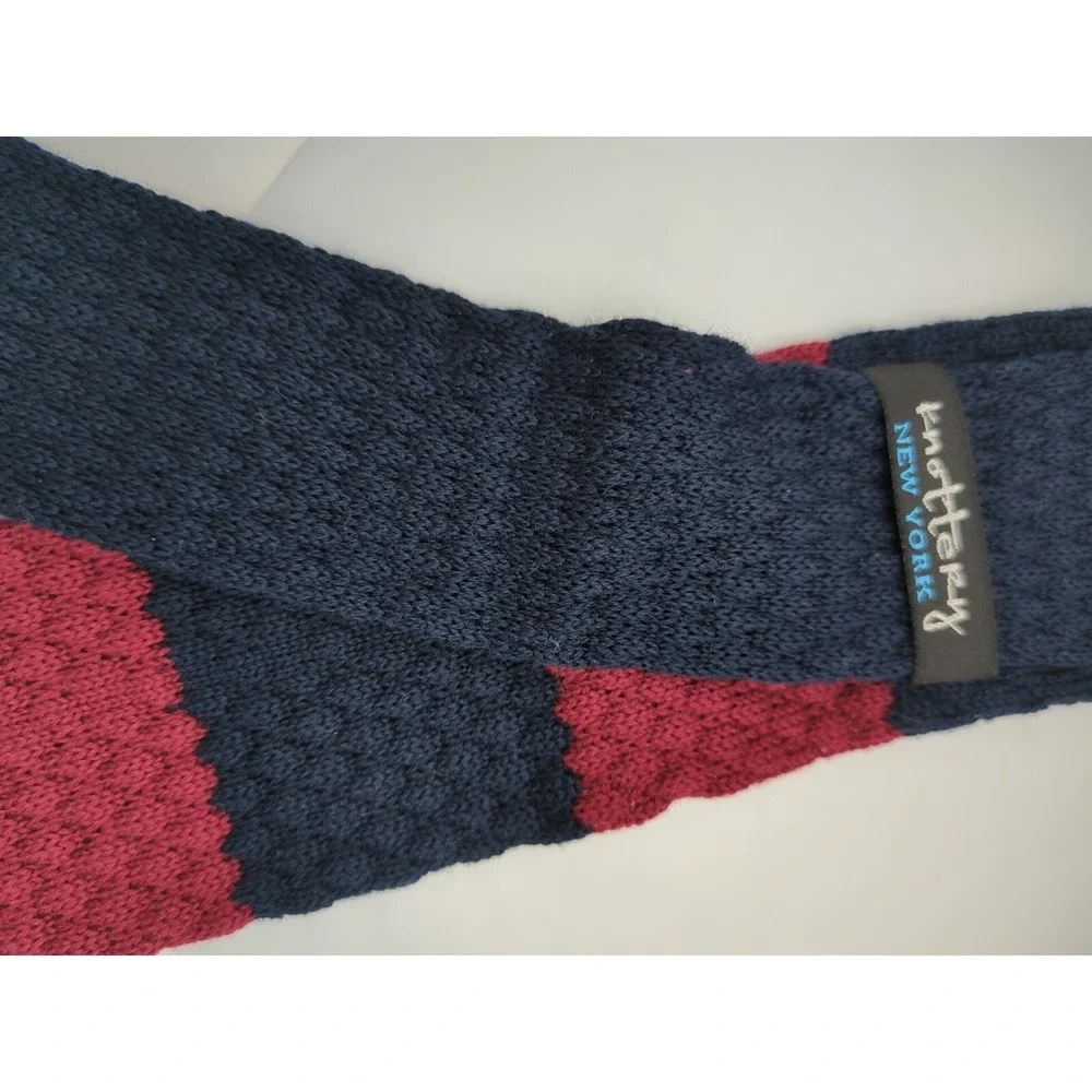 2014‎ The Knottery New York 100% Wool Necktie Striped Maroon & Navy Blue